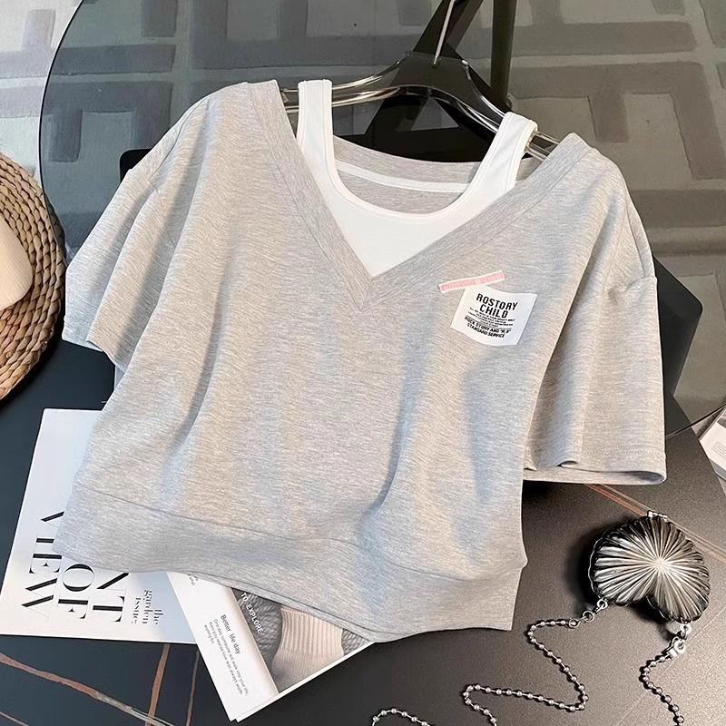 Summer Dopamine Casual Sports Suit Western Style Youthful-Looking Fake Two-Piece Top High Waist Shorts Two-Piece Thin