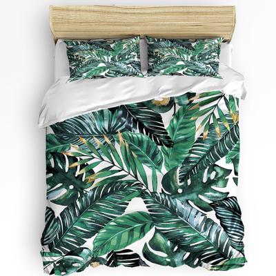 Funda Nórdica Verde Hoja de Plátano Planta Tropical con Funda de Almohada Juego de Cama Personalizado de 3 Piezas Funda de Edredón Cama Doble Textil para el Hogar