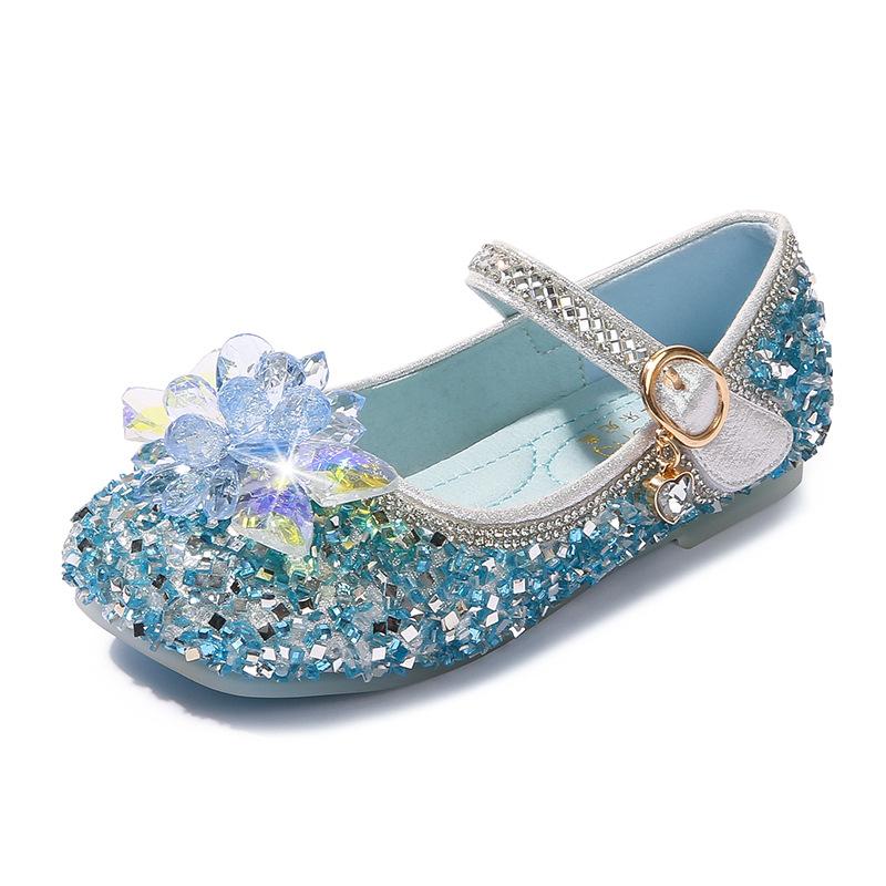 

Girls Princess Shoes New Spring and Autumn Style Little Girls Flat Shoes Blue Crystal Flower Children s Leather Shoes Baby Girl Shoes 22 синий