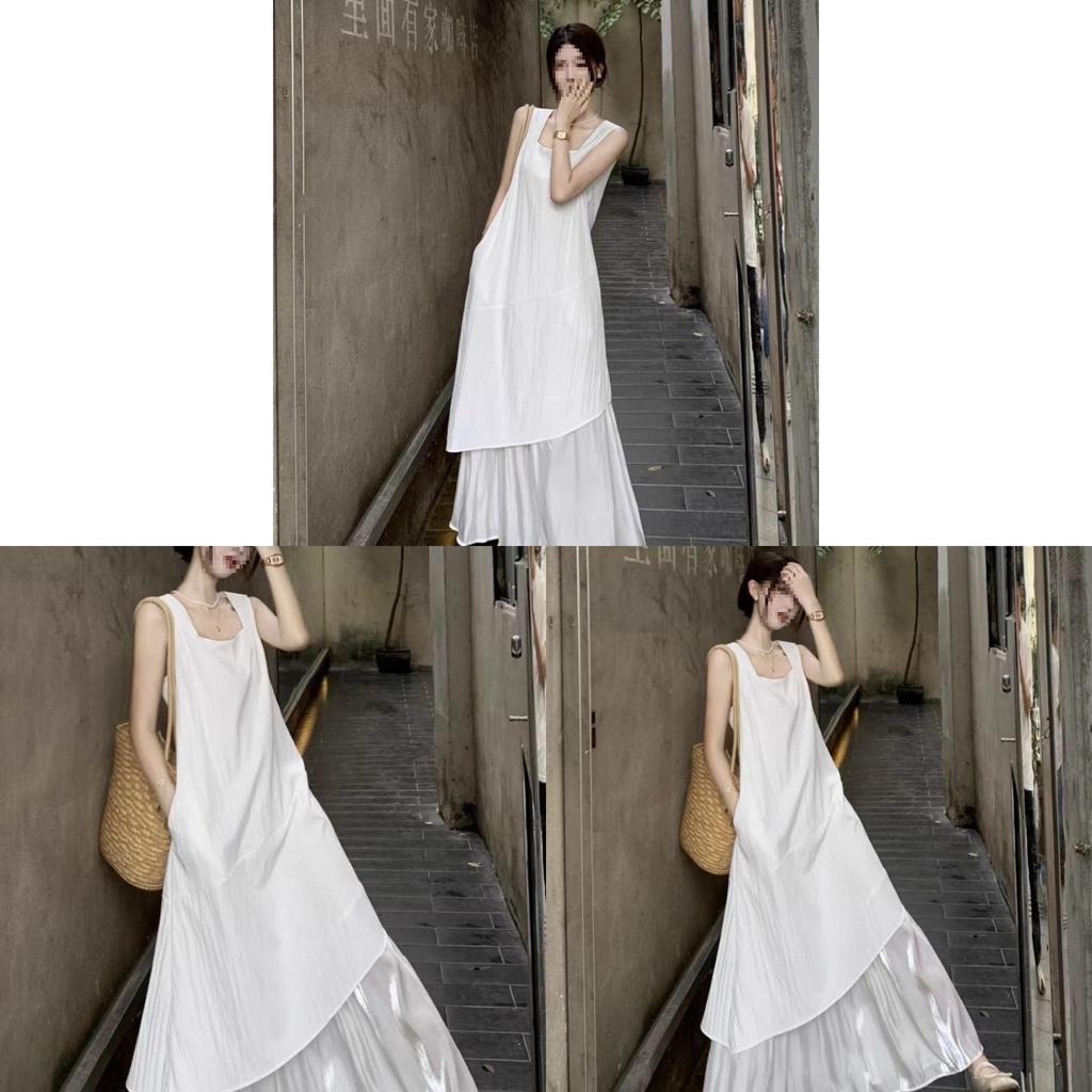 Summer Knit Splicing Tank Dress With Hood For Casual And Yoga Wear