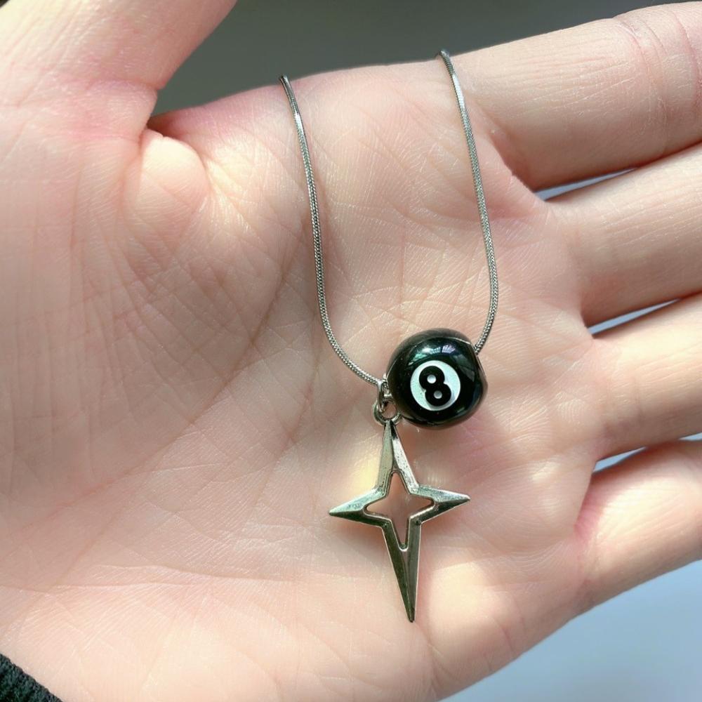 Personlighet Y2K Silverfärg Stjärna Biljardnummer Svart 8 Hängsmycke Halsband för Kvinnor Män Hip-hop Gata Örhängen Smycken Gåvor