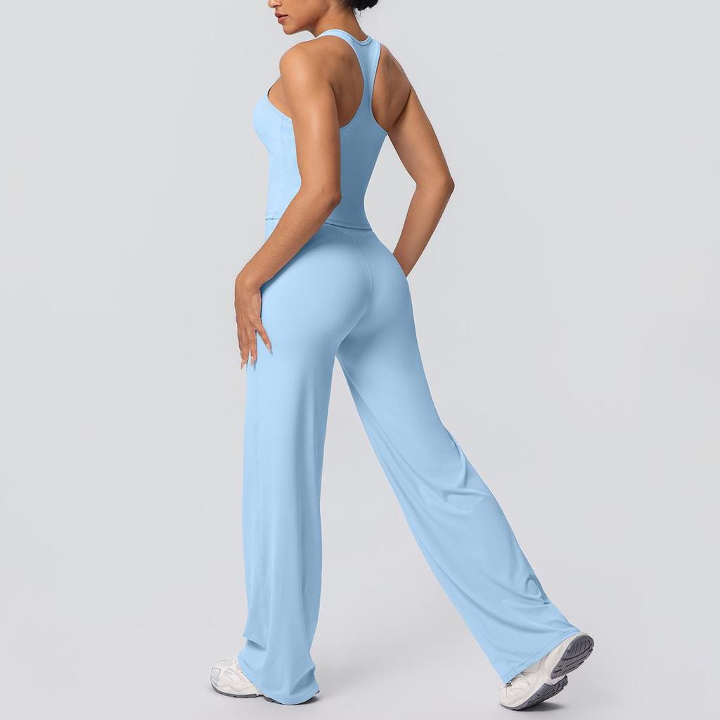 Brushed Lettering Racerback Sports Vest and Quick-Drying Yoga Pants Set