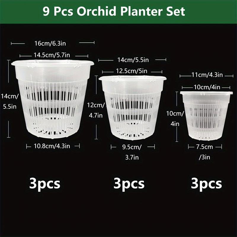 

9 шт. 3 размеров 4,3 дюйма, 5,5 дюйма и 6,3 дюйма, прозрачные пластиковые горшки для орхидей с отверстиями, воздухопроницаемый прорезной горшок для орхидей для пересадки