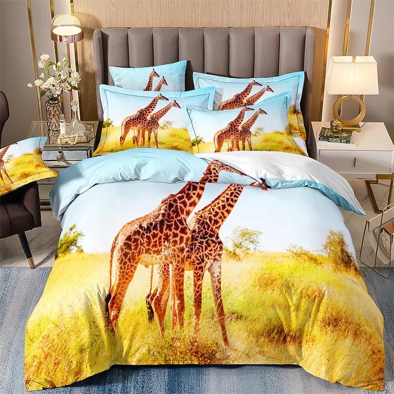 Lovely Little Penguin Comforter Bedding Sets 3D Print Blue 135x200 Bedroom Bed Cover Set For Changjin DeerKangarooOstrich