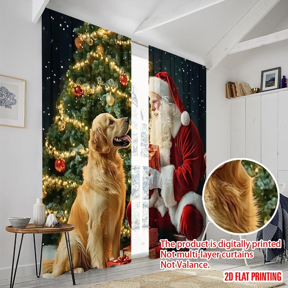 2pcs,2D Plane Printing Contemporary Curtains Santa Dog Christmas Gift (3) Polyester (without Rod) Festive Use for Kitchen Living