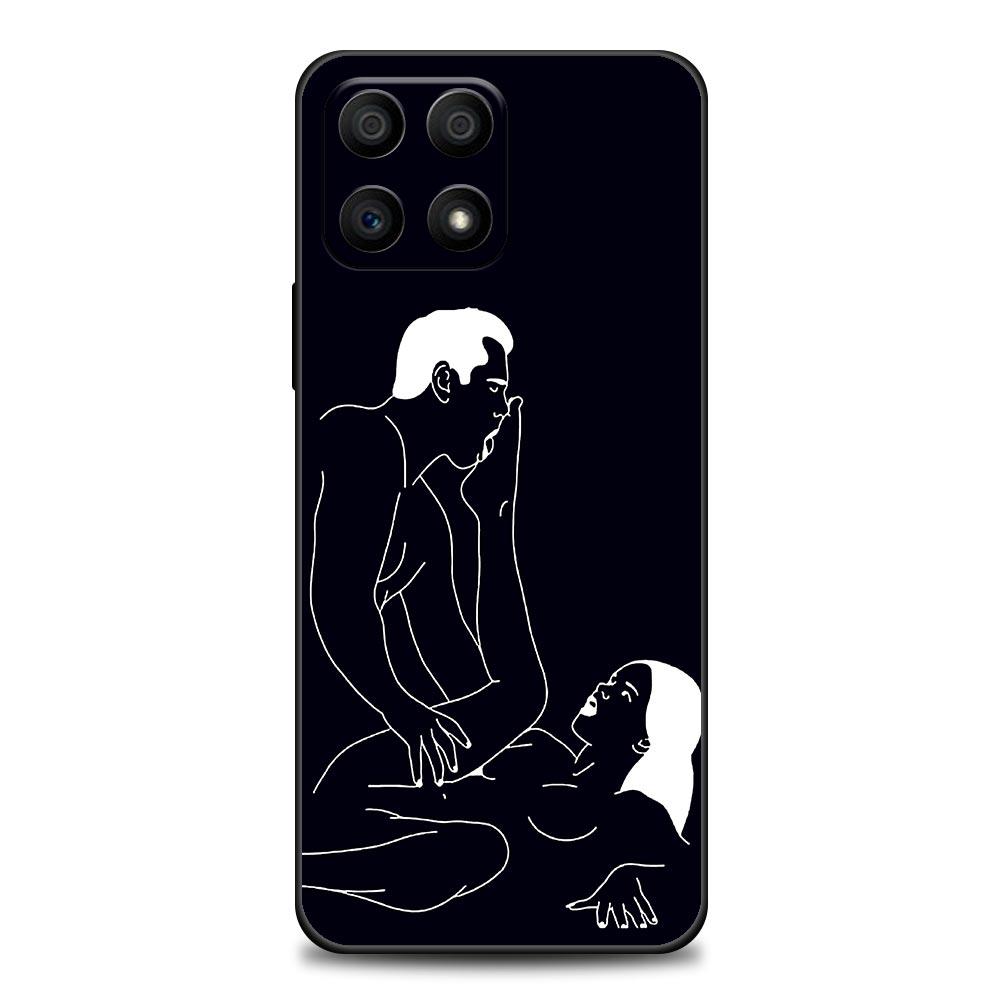 Minimalist Line Art Sexy Lover Kiss Phone Case For Honor 50 30 10 Lite 30i 20 20e 9A 9C 9X Pro 8X Nava 8i 9 Y60 Cover Soft Cases