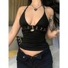 Y2k Bandage Crop Top Black Backless  Top Lace Up Cute Party Beach Summer Sweats Women Retro Basic Mini Vest Punk