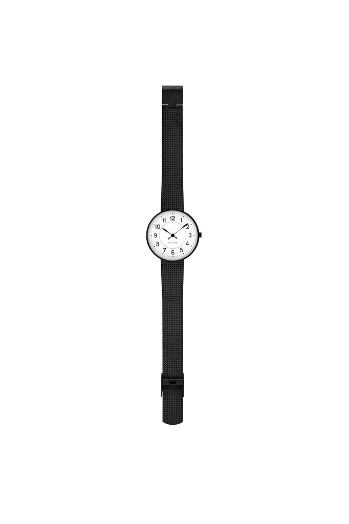ARNE JACOBSEN STATION 53400-1410, 30mm, Nordic Design, Water Resistant (Quiet Design with No Second Hand), WhiteBlack, Mesh Strap