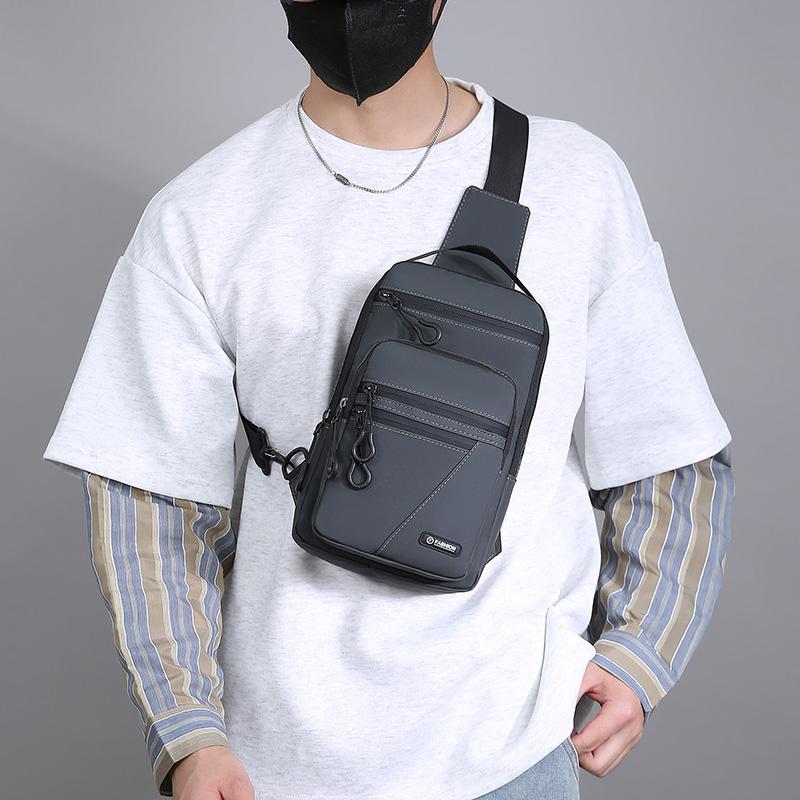 Men's Multi-Layer Chest Bag - High-Quality Nylon Crossbody Sling for Daily Commuting & Outdoor Activities