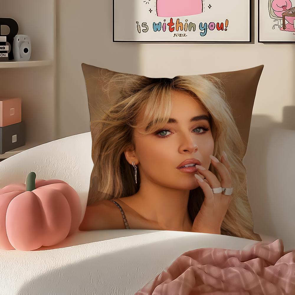 Modern Pop Beautiful Singer SSabrina Carpenter Cushion Cover Pillowcase Short Plush Invisible Zipper Room Sofa Cushion Cover