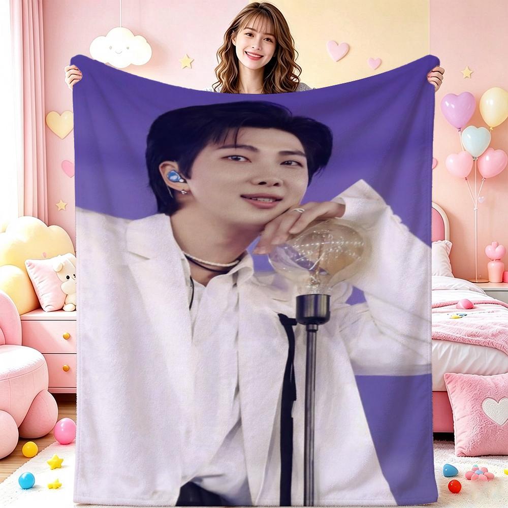 Kim Namjoon Rm Portrait Collage Print Pattern Blanket Soft Comfortable Fleece Blanket For Living Room Bedroom Recliner Home Party Decor Memorial Gift