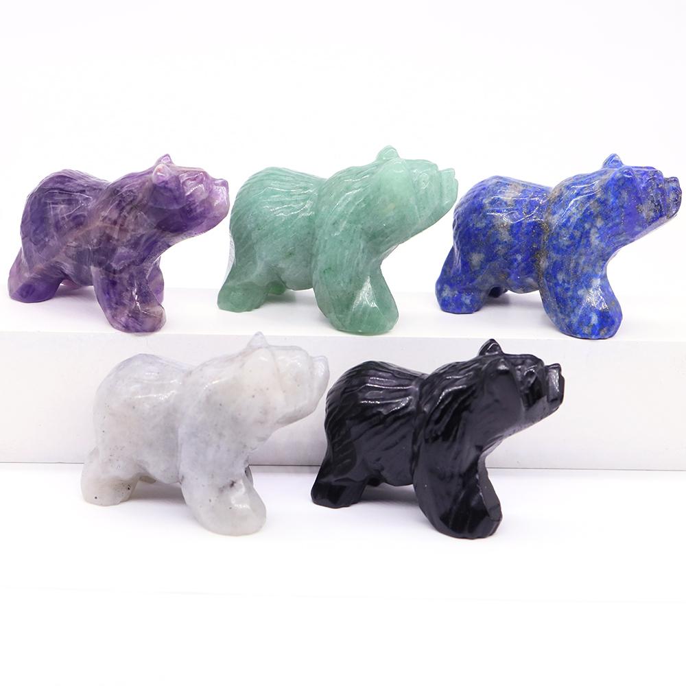 2" Natural Crystal Bear Figurine Healing Stone Carved Animals Reiki Crafts Small Statue Decoration Home Decor Present Souvenir