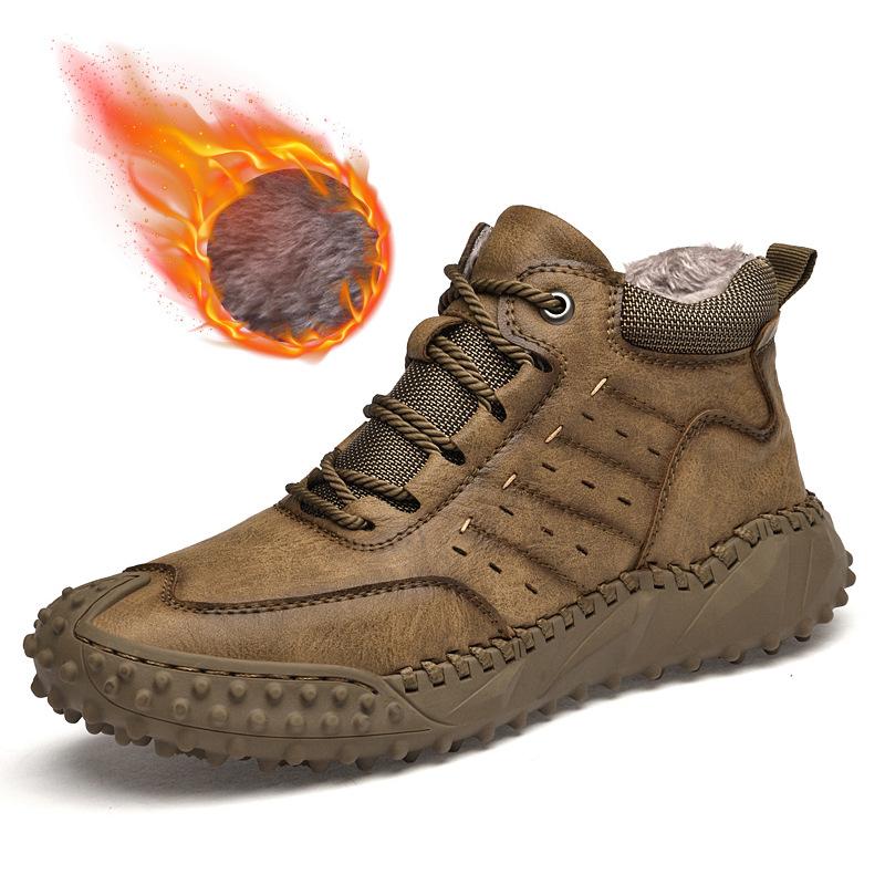 

Autumn and winter Martin boots men s leather warm velvet men s Zhongbang snow boots waterproof casual high-top leather shoes cotton shoes 46