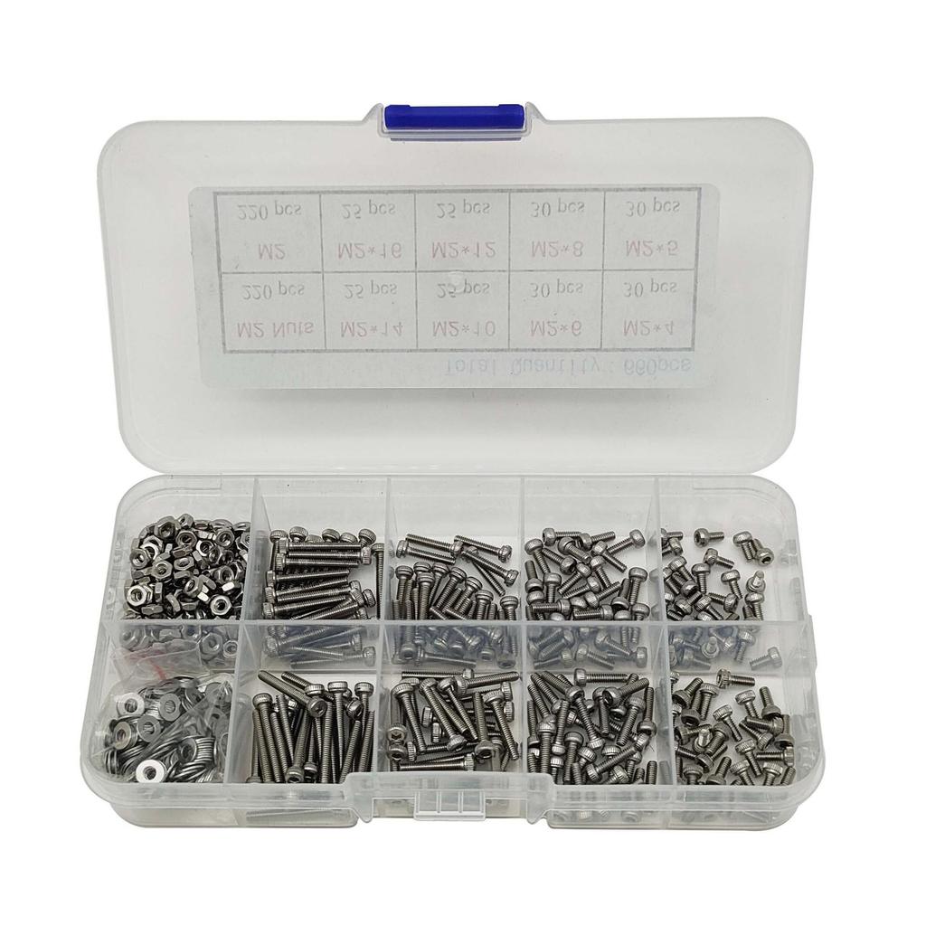 304 Stainless Steel M2 Hex Socket Cylindrical Head Screws, 660pcs Box.