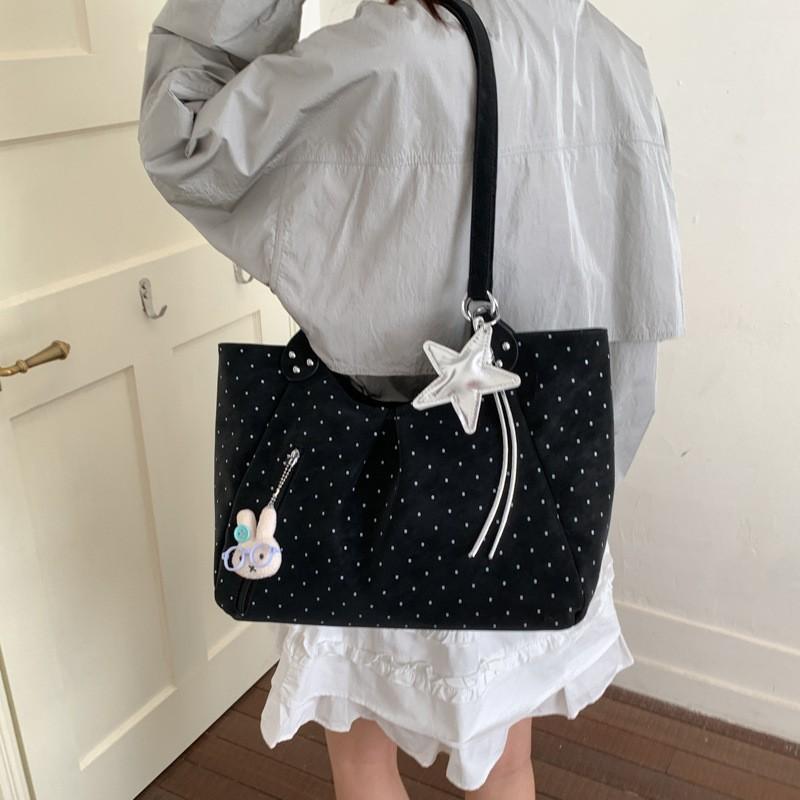 Polka Dot Tote Bag Korean Fashi Large Capacity Shoulder Bag Magnetic Clasp Handbag Casual Versatile Commuter Bag Star Pendant