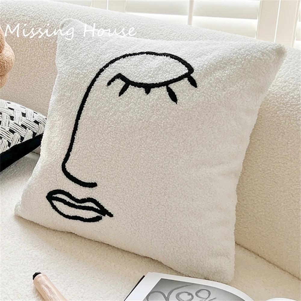 Ins Czarno-biała szachownica Siatka haftowana kreatywna poszewka na poduszkę z tyłu poduszka dekoracyjna domowa sofa łóżko krzesło salon