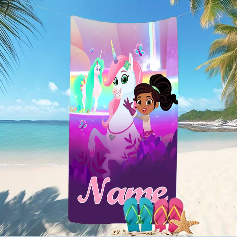 Customizable personalized beach towels Nella the Princess Knight themed designs.Suitable for the beach, yoga, sports;ideal as beach accessories