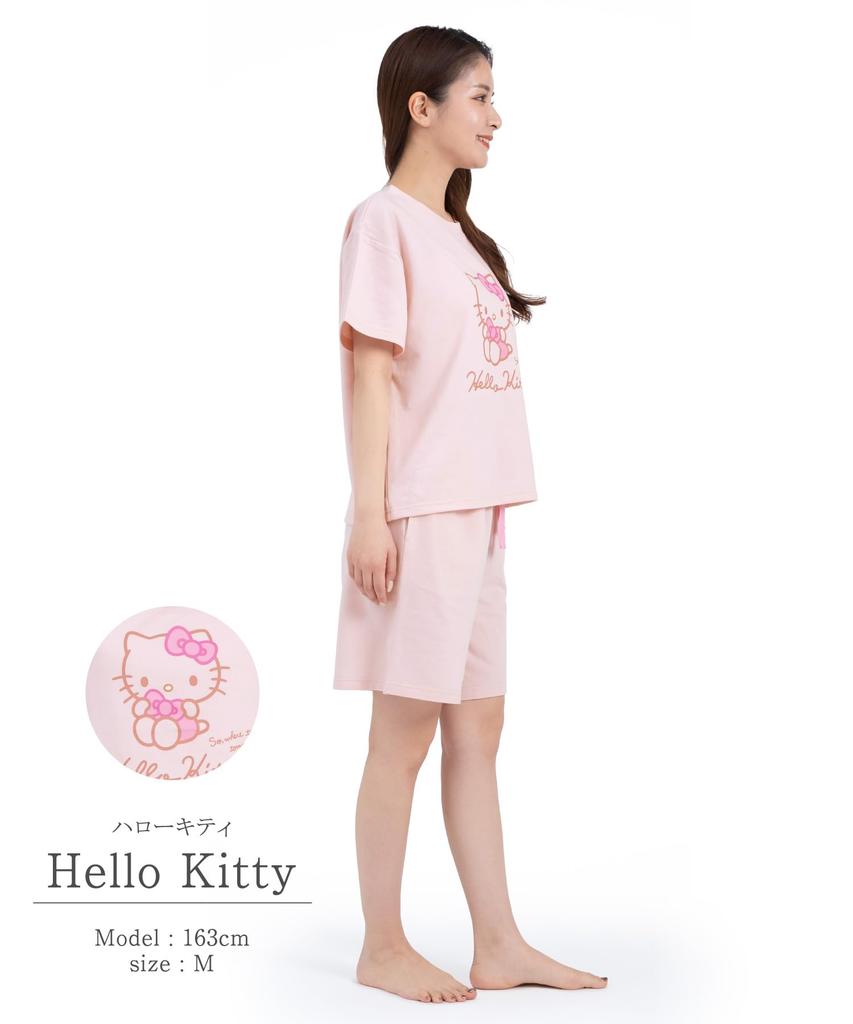 Hello Kitty Set Up Mini Fleece Shorts Top and Bottom Set Pajamas Roomwear Loungewear Tight Ribbon Hello Kitty [SAZAC] T-suit Women's T-shirt