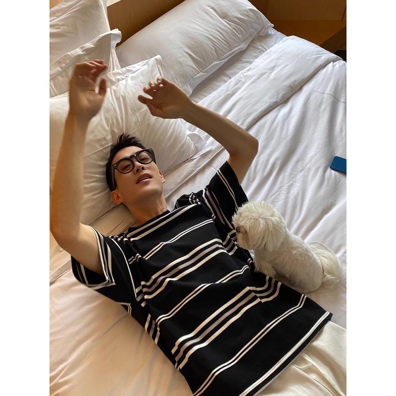 Men s Retro Striped Color-Block Casual Loose Short-Sleeve T-Shirt 2XL чёрный 2190₽