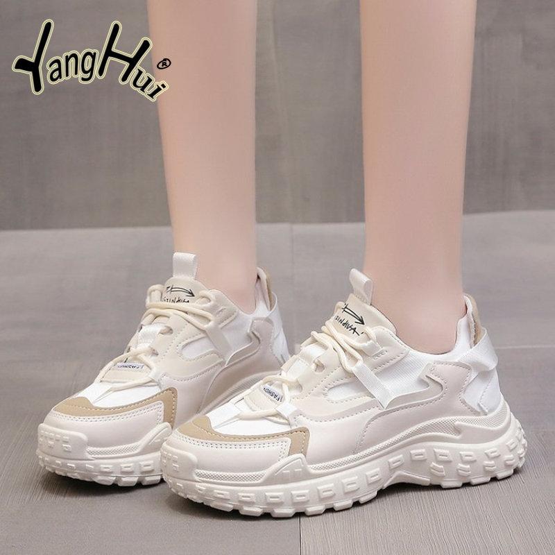 Mote Daglige Lette Fritidssko Fargeblokk Tykksålede Sporty Pappa-Sko for Kvinner Koreansk Versjon Sneakers 2024 Ny Vår Høst