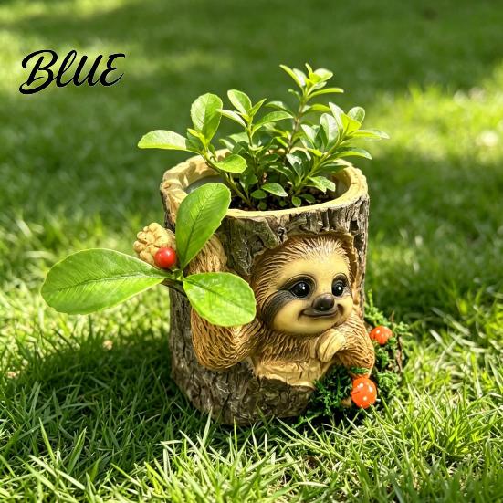 Cute Animal Shaped Planter Artificial Stump Planter Resin Tree Bark Shape Flower Pot with Koala/Frog/Sloth Rustic Bonsai Small Barrel Bucket