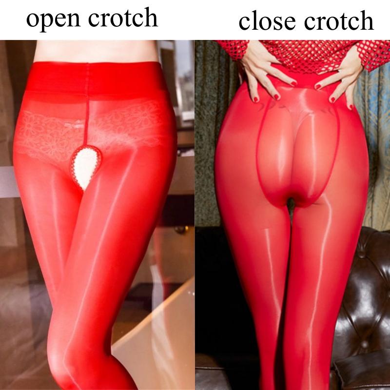 M L XL Large Size Stretching Nylon Pantyhose 8D Horse Oil Shiny Pole Dance Clubwear Women Sexy Open / Close Crotch Tights
