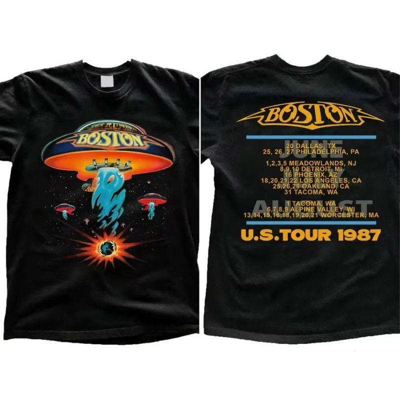 1987 Boston Rock Band Tour Men's and Women's T-shirts Heavyweight T-shirts for Casual Fashionable and Daily Wear Oversize Cotton