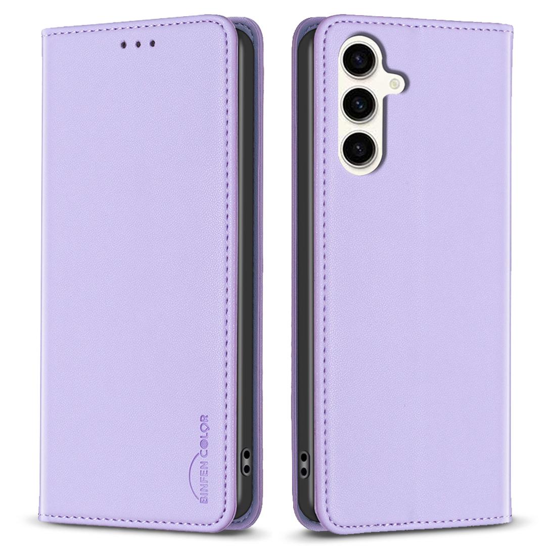 

BINFEN COLOR BF18 For Samsung Galaxy S23 FE Auto-absorbed Magnetic Leather Cover Card Holder Phone Case Purple