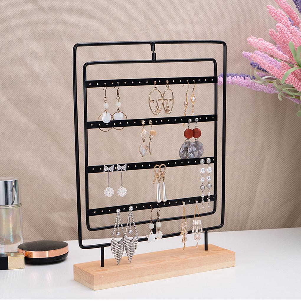 Jewelry Holder 5 Layers Ear Card Rotating Stand Earrings Pendant Hanger Wood Base Jewellery Rack Showcase Organizer