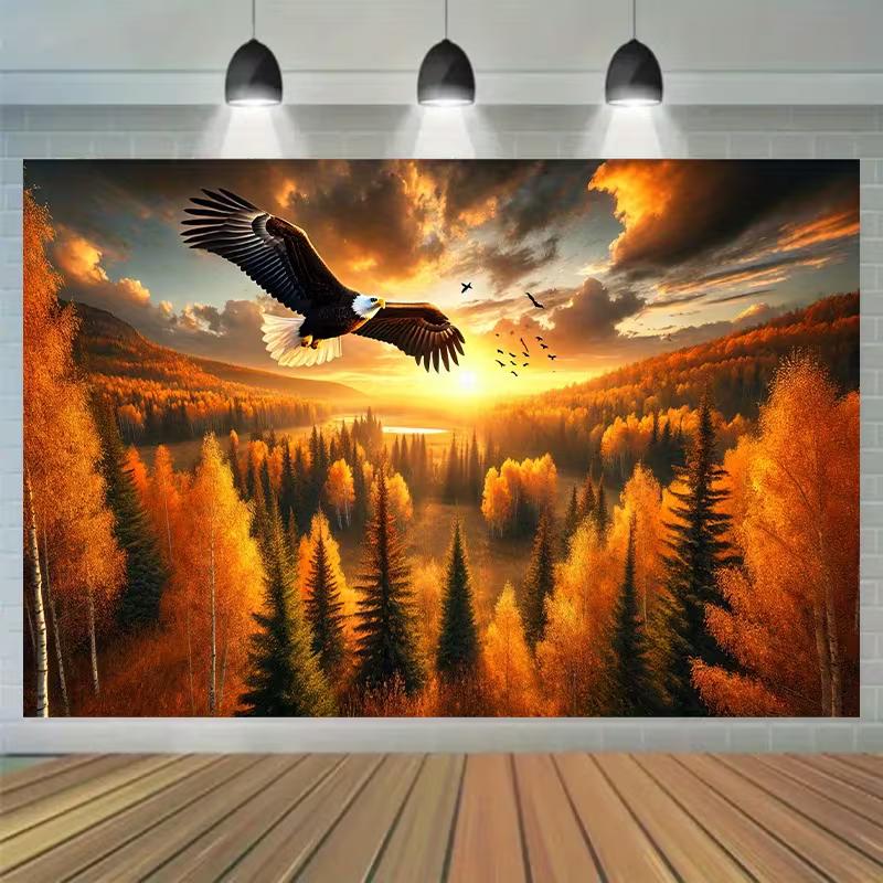 

2D Wildlife Theme Backdrop Cloth Flying Eagle Fall Forest Themed Wall Hanging 47.2x31.5inch/120*80cm