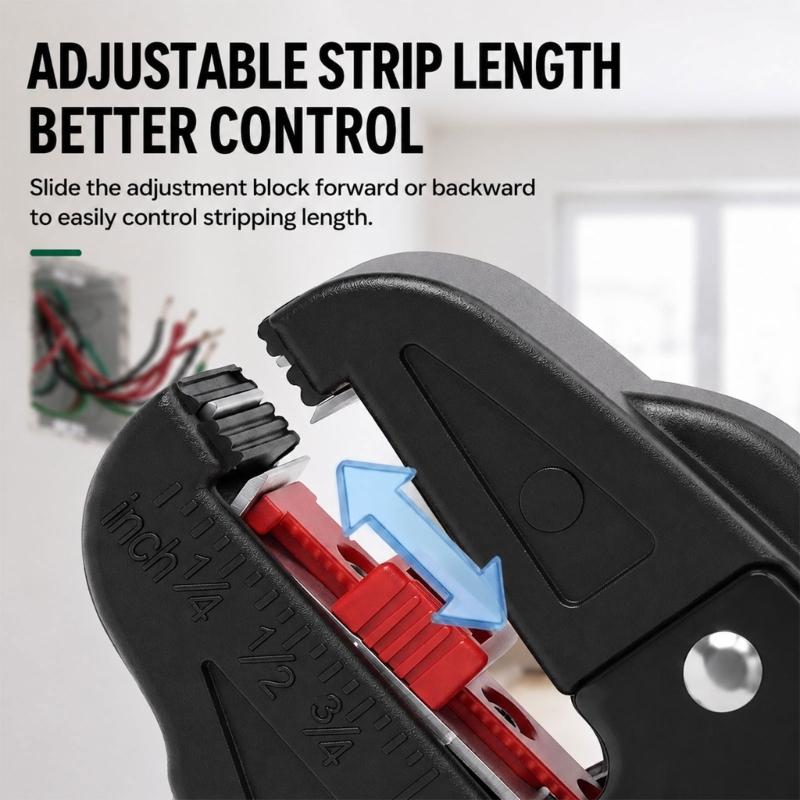 Wire Stripper and Cutter with Adjustable Insulation Length and Tension, Manual Hand Tool with a Stripping Jaw and Separate Steel Cutter