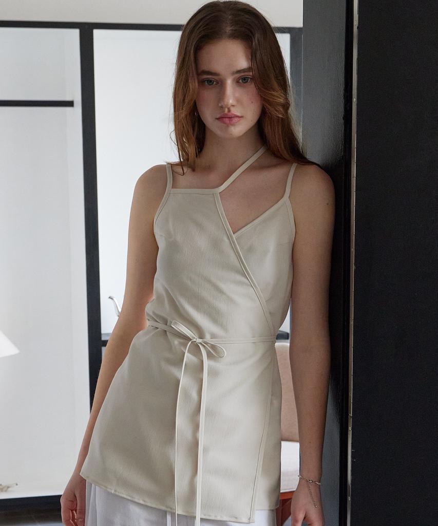 Itove Seoul Layered Sheer Wrap Dress Beige