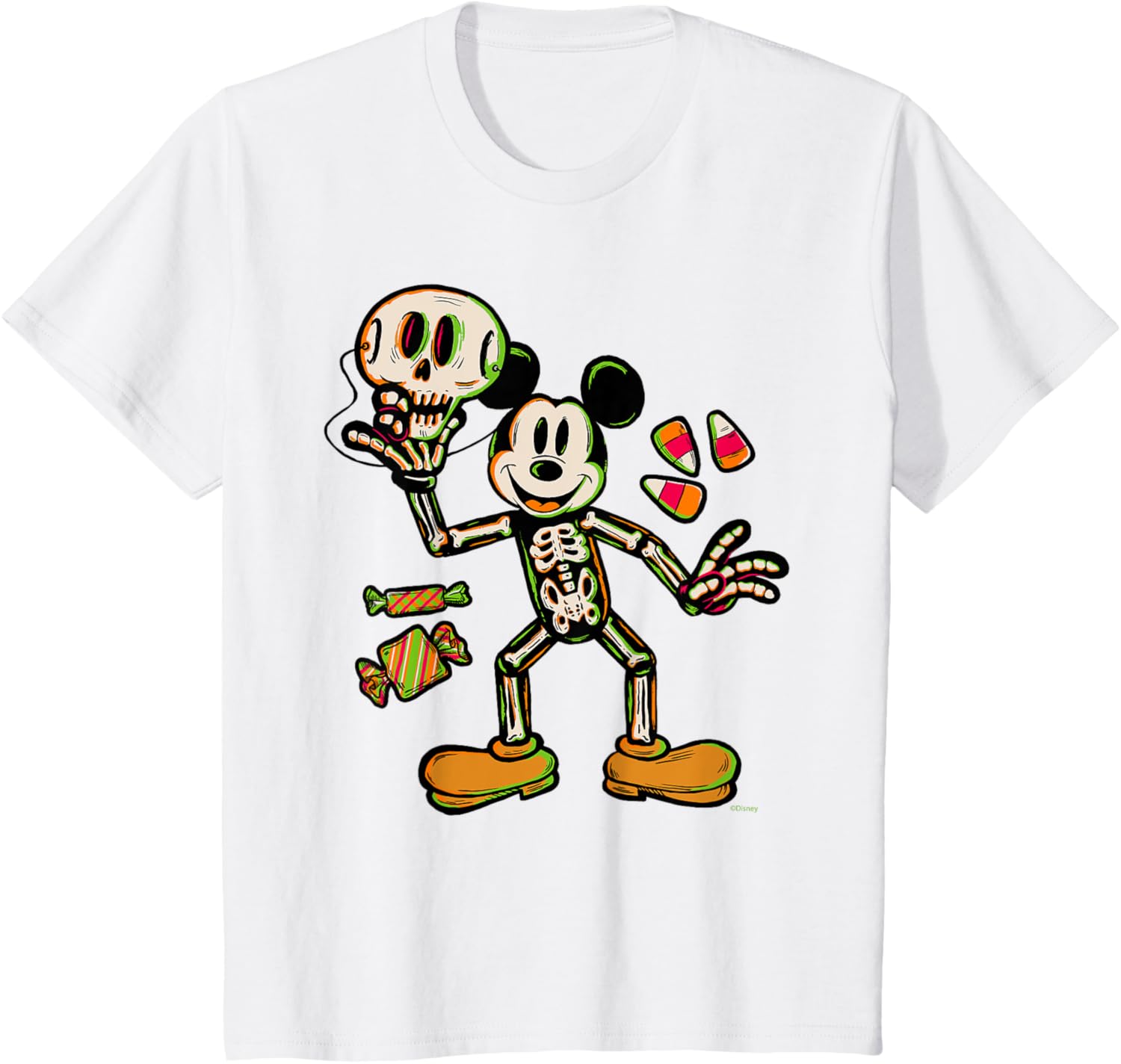 Disney Mickey Mouse Trick & Treat Skeleton Costume Halloween Fashion Casual T-Shirt S-4XL Four Seasons S белый