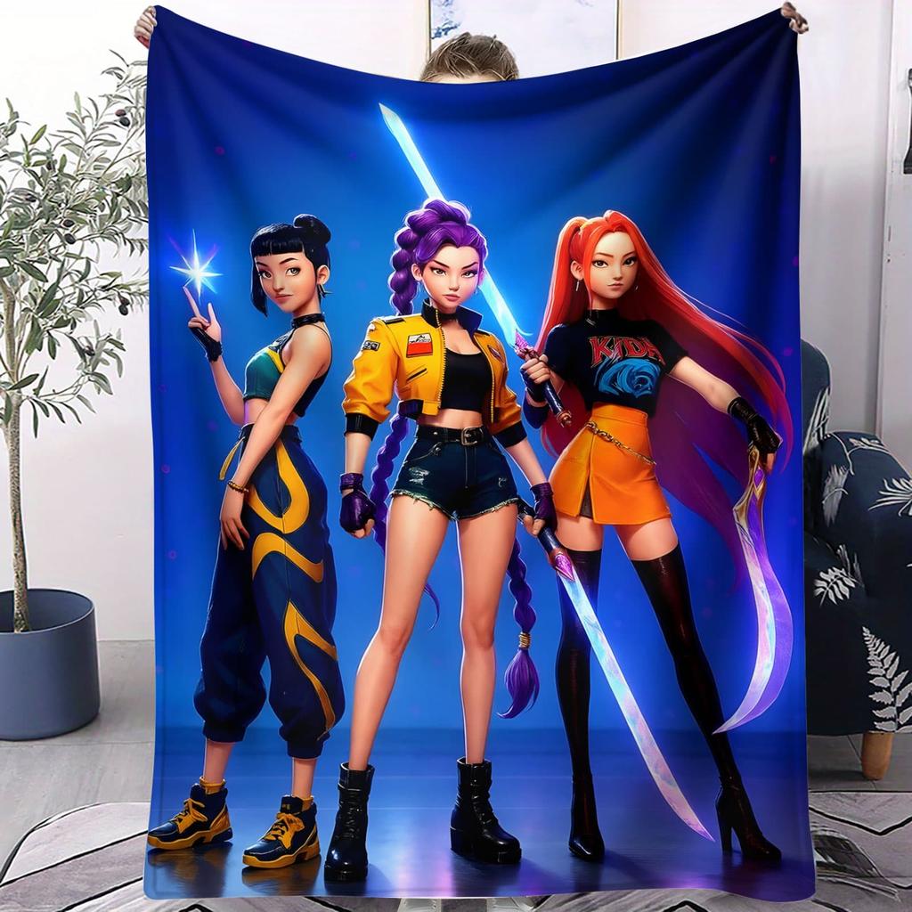 Huntrix K-Pop Polar Battaniye Kozmik Savaşçı Kız Grubu Tasarımı Yumuşak Atkı Yatak Odası Kanepe Konser Ürünü Pop Hayranları Gençler İçin İdeal