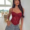 European-American Sexy See-through Strappy Fishbone Bustier Corset – Women's Fashionable Button-up Top