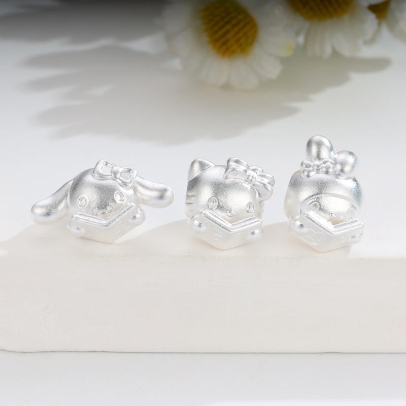 Sterling Silver 999 Hello Kitty & Friends Beaded Bracelet - DIY Cinnamoroll & My Melody Cartoon Accessories My Melody