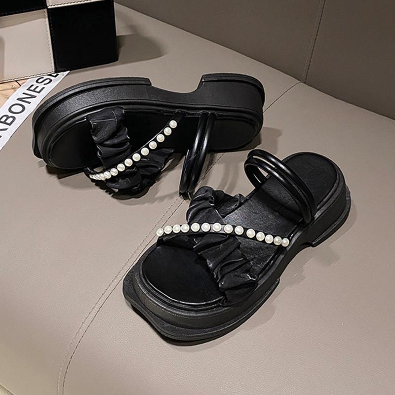 Stylish Summer Pearl Sandals For Women In Black And Beige Perfect For Every Occasion