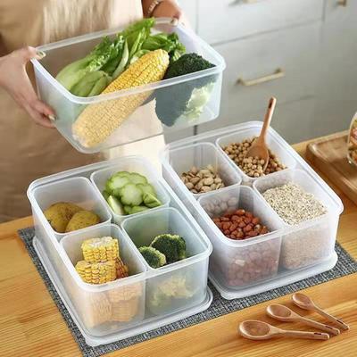 Unterteilter Serviertablettbehälter mit 4 herausnehmbaren Fächern. Lebensmittelechte, BPA-freie, hitzebeständige Aufbewahrungsbox für Gemüse