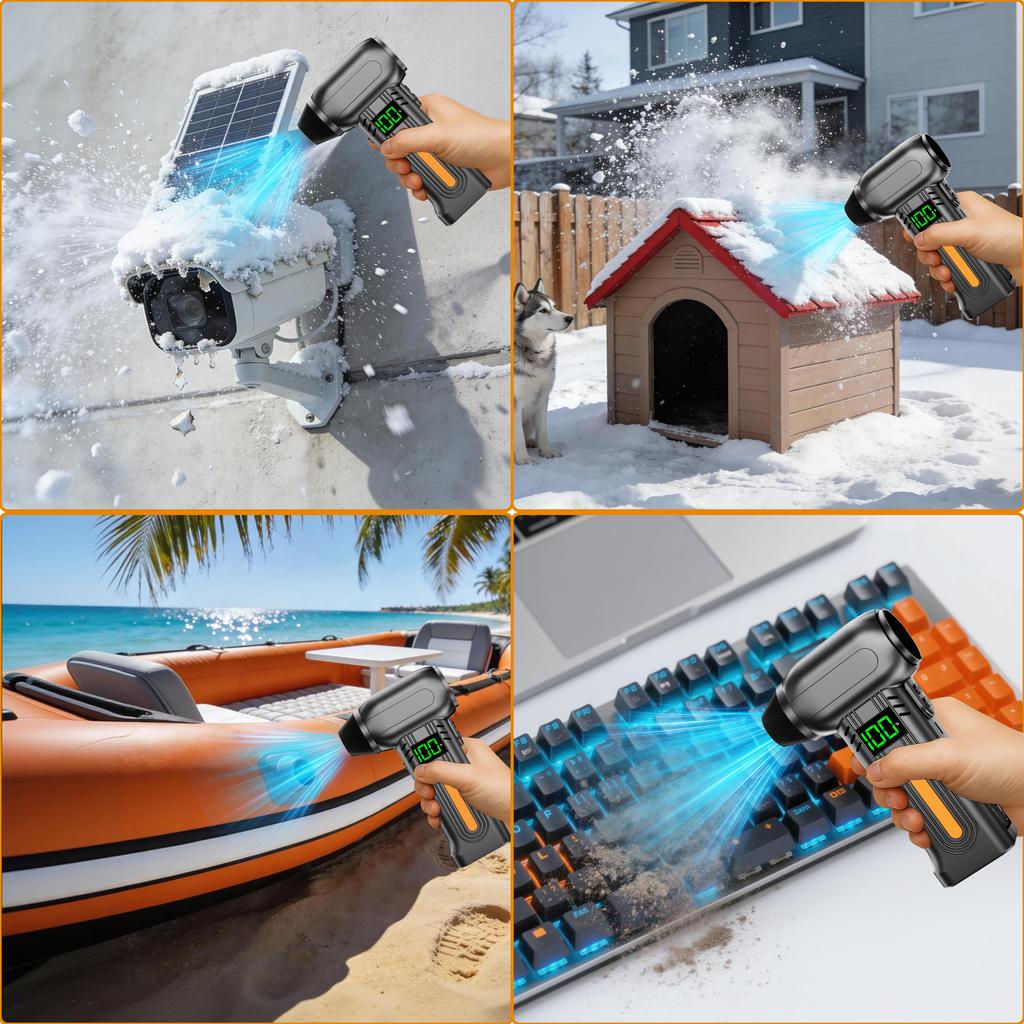 5 Gears Adjustable Jet Fan Multi Outlet Nozzles Strong Blowing Electric Air Duster Car Snow Removal Type-C Charging 90000RPM Turbo Blower Cordless