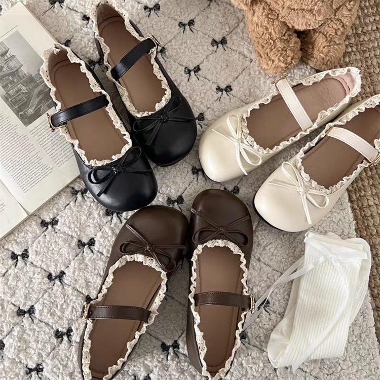 Damen Mode Einzelne Schuhe Frühling Runde Spitze Flache Öffnung Schmetterlingsknoten Metallschnalle Weiche Sohle Rutschfest Flache Schuhe