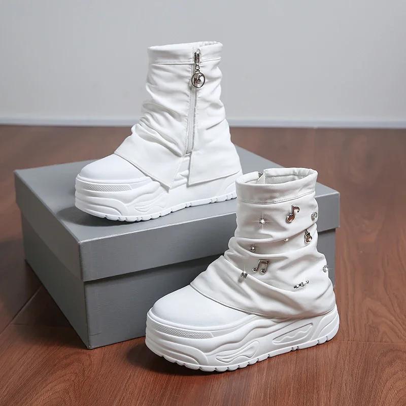 Women s Winter Side Zipper Thick Bottom 8CM Flat Flat Modern Boots Comfortable Short Women s Ankle Boots Designer Platform Boots 35 белый 4670₽