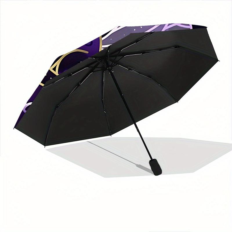 1pc Stay Connected To Your Magic Crystal Cat Design Durable Cartoon Folding Umbrella, Portable 3-Fold Compact Umbrella for Men and Women, Suitabl