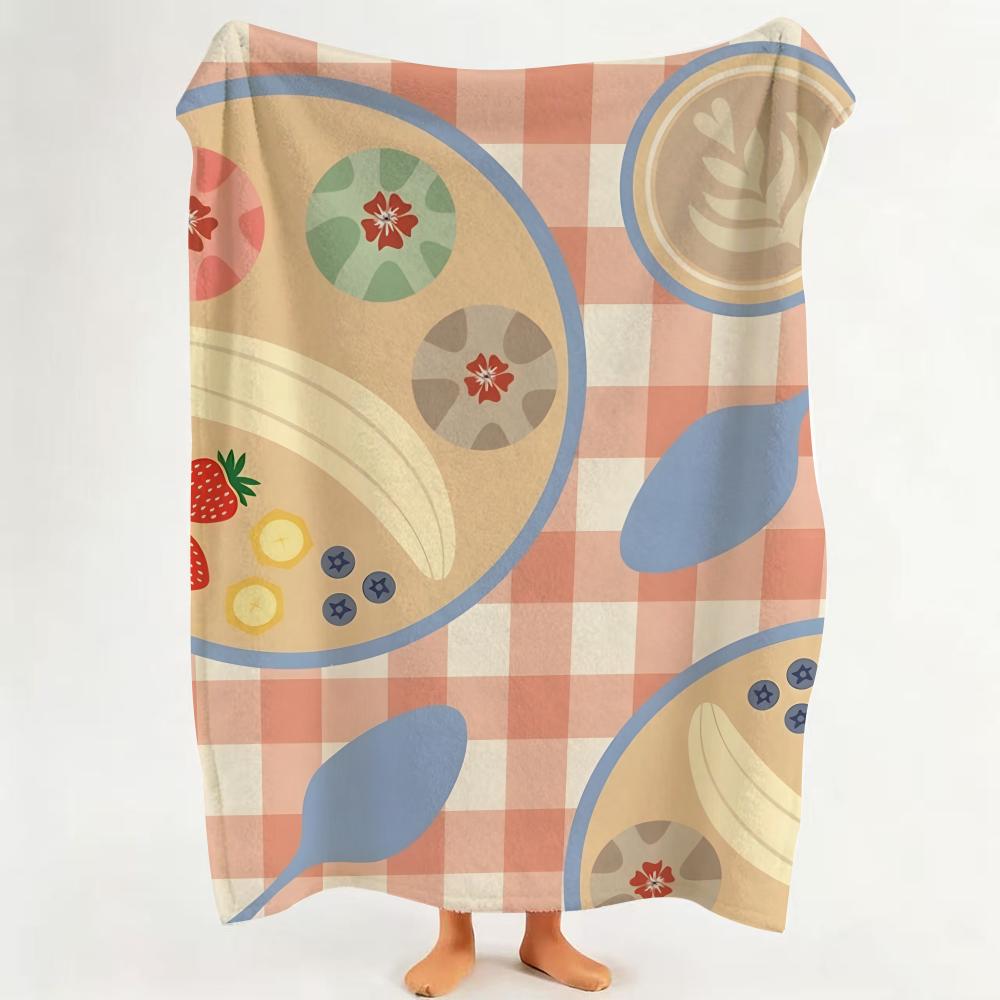 Design C Cartoon P Pattern F Food Throw Flannel Throw Blanket Suitable for Sofa Living Room Bedroom
