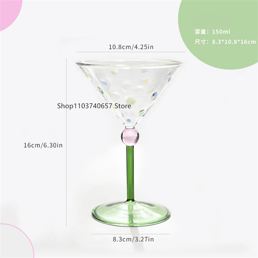Creative Small Fresh Color Wave Dot Red Wine Glass Home Tall Cocktail Champagne Cup Vintage Ice Cream Dessert Cup