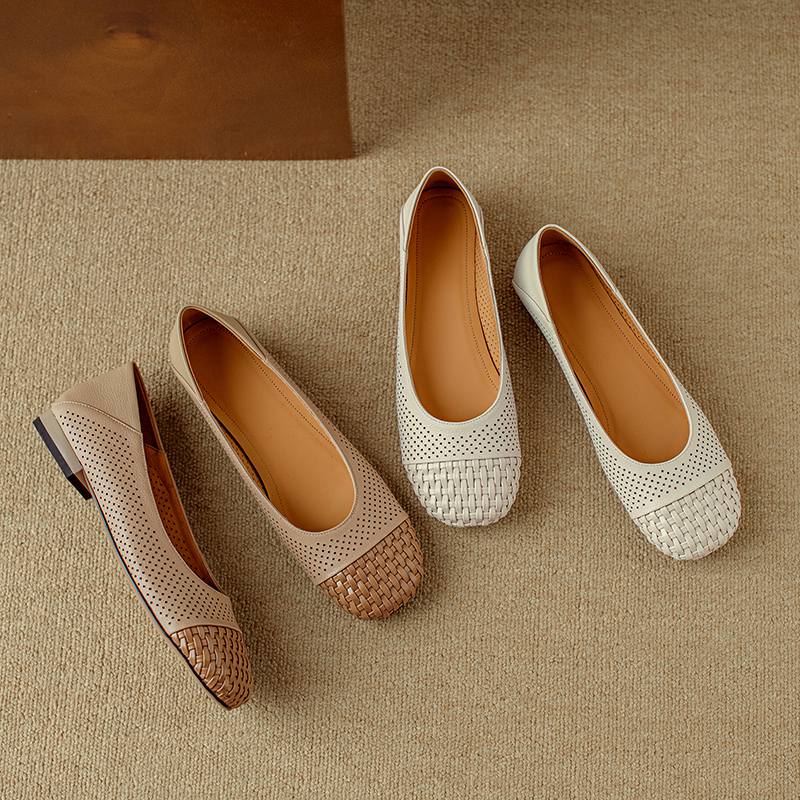 Krazing Pot Cow Skin Weaving Summer Size 41 Low Heels Party Shoes Women Square Toe Gladiator Mixed Color Hollow Out Pumps