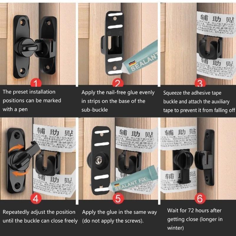 Zámky na posuvné dveře 90/180 stupňů Bez vrtání Bezpečnostní zámek posuvných dveří Flip zámek dveří ze zinkové slitiny Bezpečnostní kování Dlouhotrvající