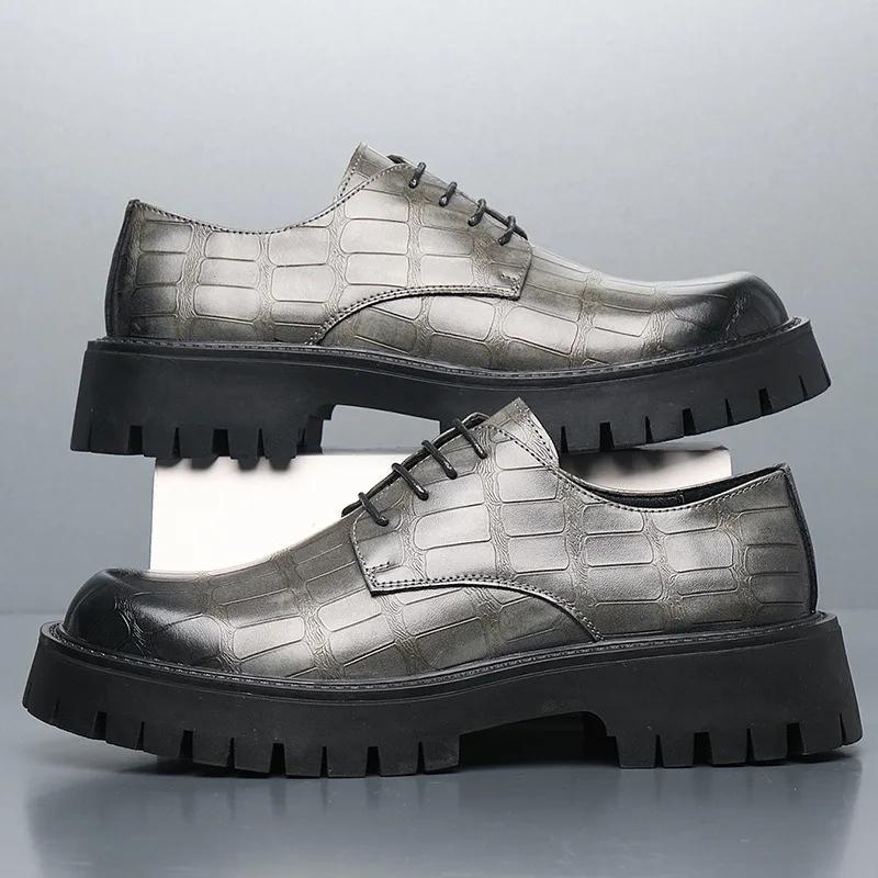 Модные весенне-осенние мужские кожаные туфли с круглым носком — фото 3