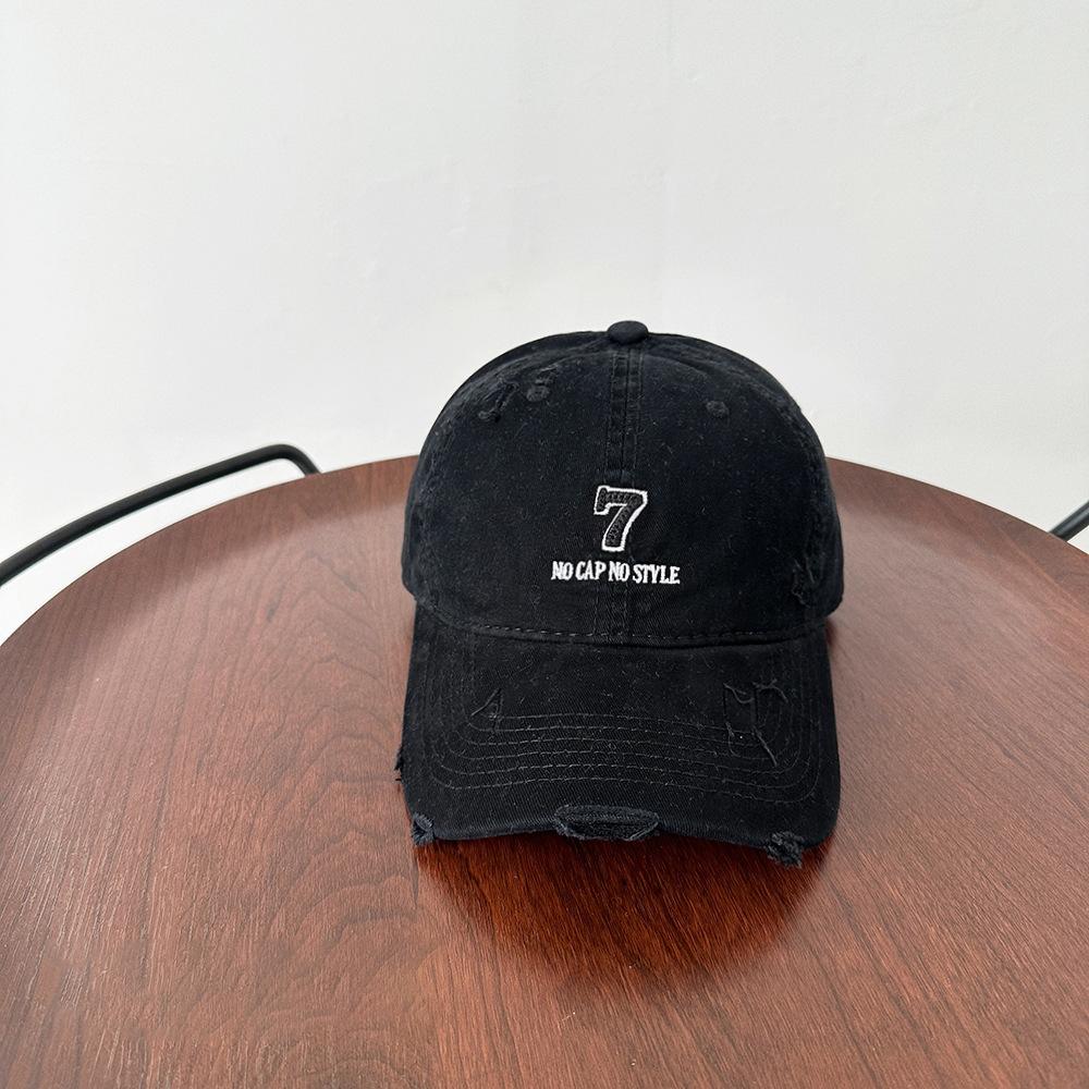 Vintage Washed Leopard Print & Denim Letter Embroidery Distressed Frayed Edge Baseball Cap One Size чёрный