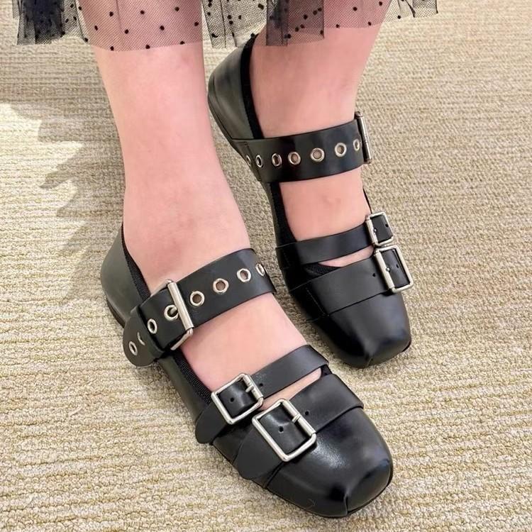 Flat-bottomed Sports Ballet Shoes New Retro Belt Buckle Square Head Shallow Mouth Fashion Shoes