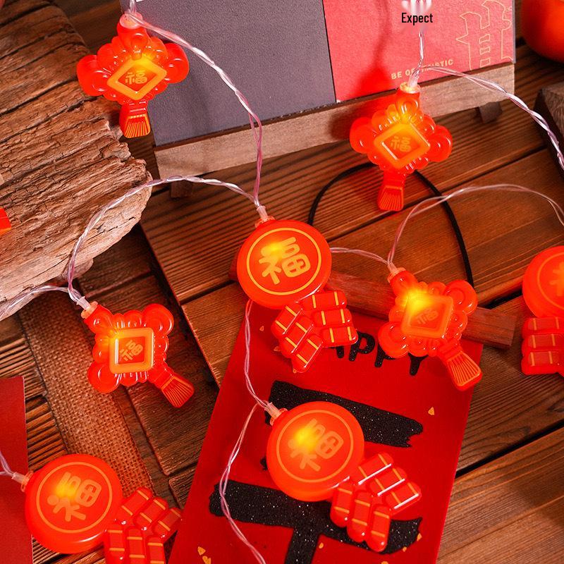 Solar-Powered Waterproof Lanterns with Firecrackers and Chinese Knot for Outdoor New Year or Festival Decoration